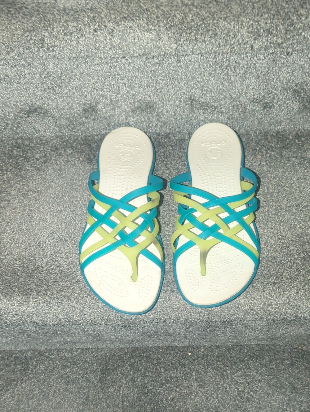 CROCS Women's Teal and Lime Crisscross Slide Sandals